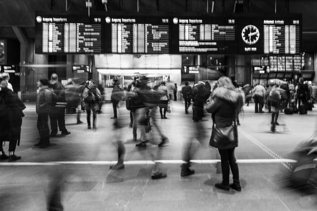 busy station showing panic and disorder